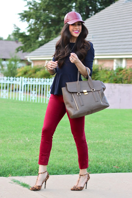 forever 21, style blogger, fashion blogger, long brown hair, curled hair, jcrew, leather baseball cap, jcrew necklace, jcrew replica, peplum, pave link bracelet, rebel lipstick, stylish women, style blogger, fashion blog, fall fashion, fall 2013 fashion, nyfw, jcpenney, express jeans, leopard heels, navy nails, pink peonies, atlantic pacific, michael kors gold watch, girls with style, fashionistas, best dressed bloggers