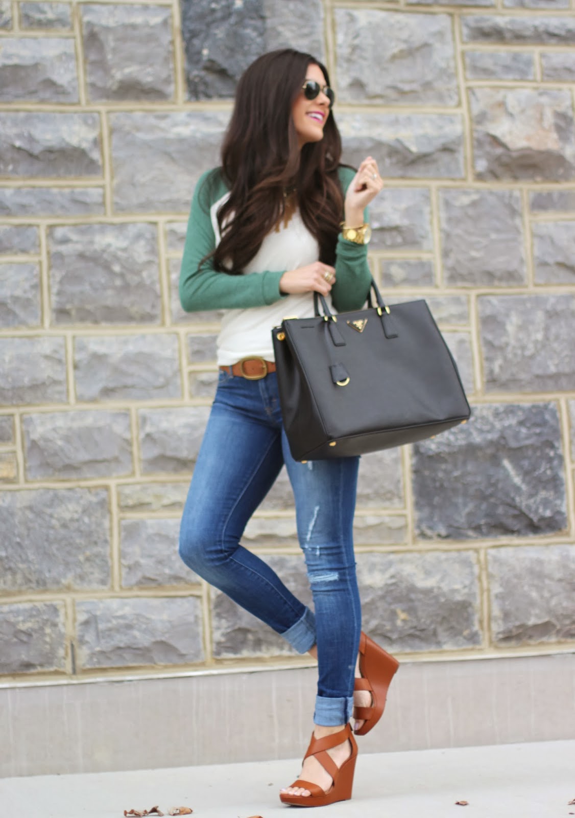 Emily Gemma, www.TheSweetestThingBlog.com, The sweetest Thing blog, baseball tee, windsor store, karen walker, super duper sunglasses, dittos jeans, dittos jeans giveaway, prada bag, prada saffiano lux tote, prada black saffiano executive tote large, jessica simpson wedges, jinxxi wedges, spring fashion, spring 2014 fashion trends, pink lipstick, spring 2014 fashion pinterest, pinterest fashion