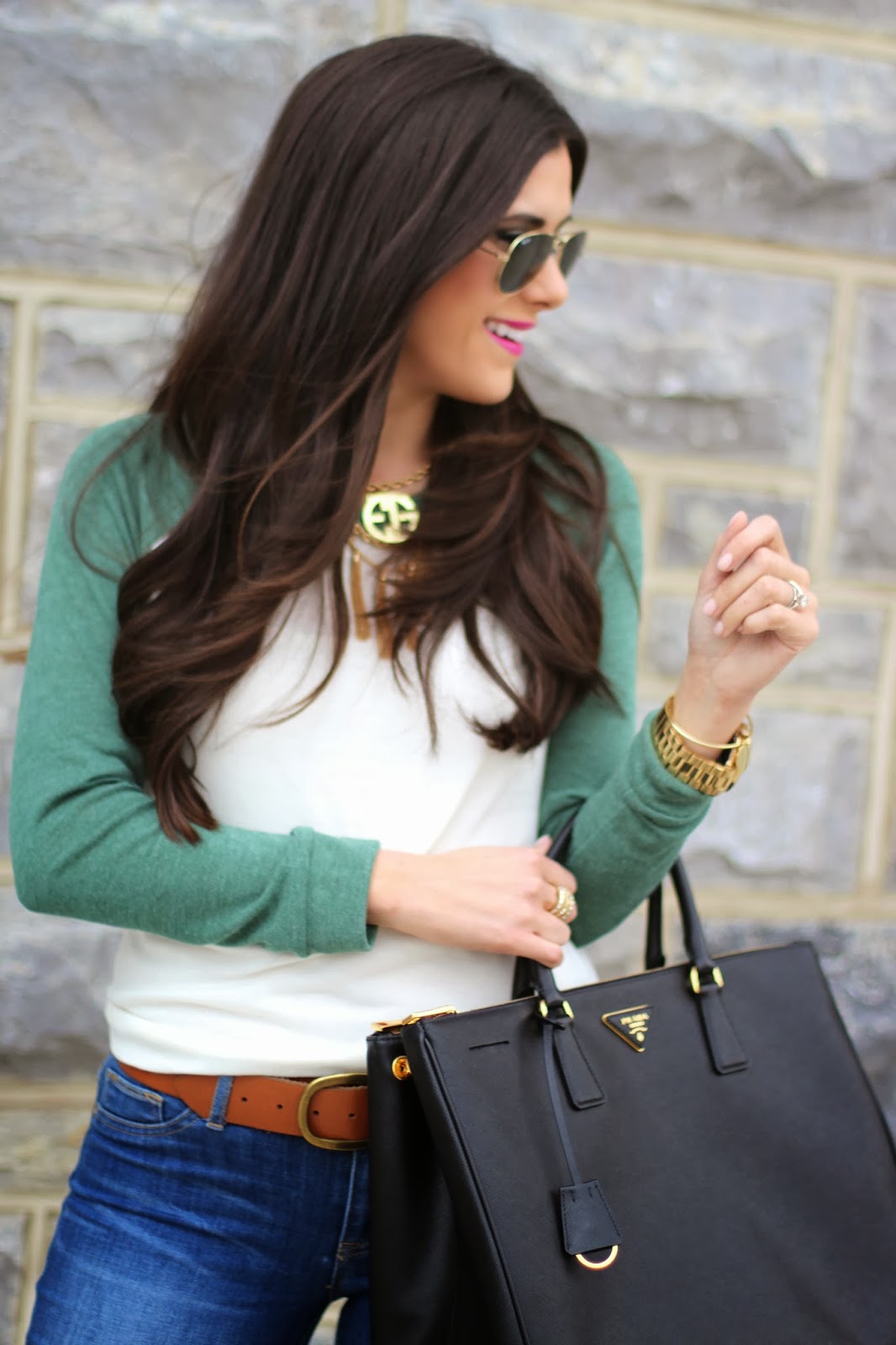 Emily Gemma, www.TheSweetestThingBlog.com, The sweetest Thing blog, baseball tee, windsor store, karen walker, super duper sunglasses, dittos jeans, dittos jeans giveaway, prada bag, prada saffiano lux tote, prada black saffiano executive tote large, jessica simpson wedges, jinxxi wedges, spring fashion, spring 2014 fashion trends, pink lipstick, spring 2014 fashion pinterest, pinterest fashion