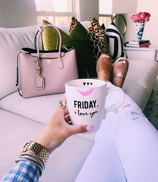 its friday coffee mug, prada tan espadrilles, prada cammeo tote