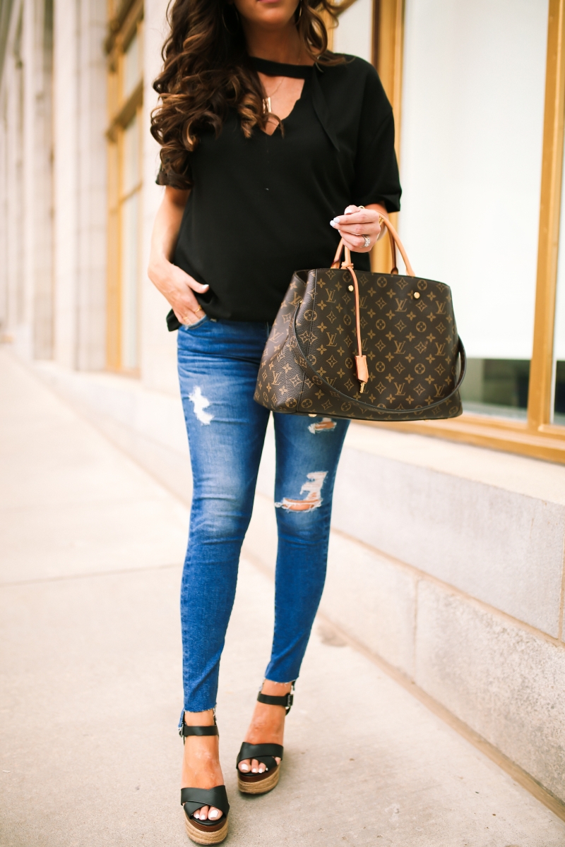 emily gemma, the sweetest thing blog, pinterest summer fashion, pinterest louis vuitton handbag outfit, louis vuitton montaign GM, black nordstrom socialite top, nordstrom AG jeans