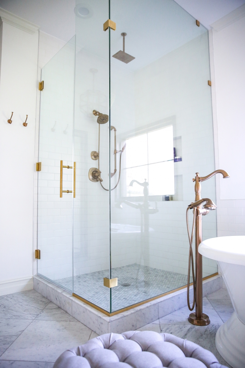 white marble bathroom, pinterest bathroom marble and gold, marble floors bathroom, marble countertops in bathroom, emily gemma bathroom, careers marble bathroom, free standing tub white, free standing out of ground faucet for tub, rob key designs doors, carerra marble and gold fixture bathroom, pinterest bathroom idea, luxury bathrooms pinterest, the sweetest thing blog home bathroom, gold light fixtures for bathroom
