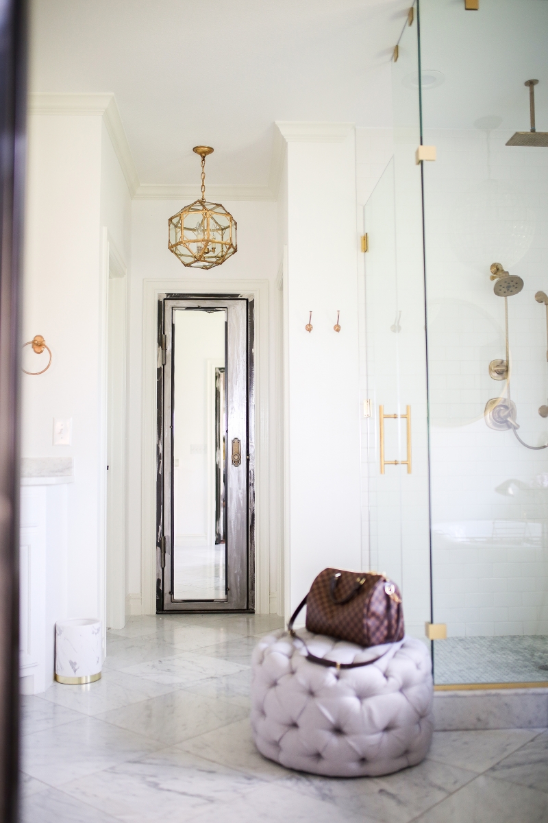 white marble bathroom, pinterest bathroom marble and gold, marble floors bathroom, marble countertops in bathroom, emily gemma bathroom, careers marble bathroom, free standing tub white, free standing out of ground faucet for tub, rob key designs doors, carerra marble and gold fixture bathroom, pinterest bathroom idea, luxury bathrooms pinterest, the sweetest thing blog home bathroom, gold light fixtures for bathroom