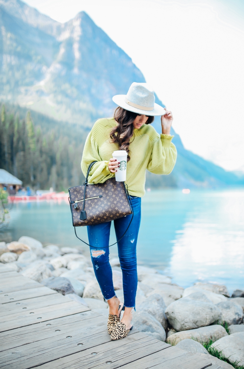 emily gemma, fall fashion outfits 2017, pinterest fall fashion 2017, cute fall outfits tumblr 2017, pinterest fall outfit ideas jeans, free people sunflower sweater, AG ankle skinny jeans, lack of color MACK hat, Louis vuitton poppincourt MM, baby boy fashion outfits, baby boy patagonia, travel blogger canada lake louise, lake louise photos, cute travel family photos, baby boy beanies, baby boy patagonia, cute mother son photos, mom and son photos