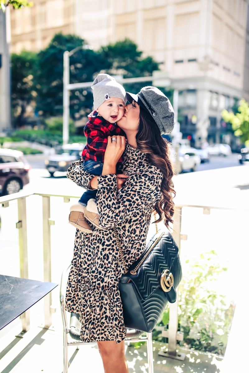 emily gemma blog, fall fashion outfits 2017, baby boy outfits fall plaid and beanies, ASOS leopard dress, brixton fiddler cap, cadet cap trend fall 2017, how to wear a cadet cap 2017, ASOS leopard print dress, fall leopard print dress, Gucci Marmont Maxi Sized, baby boy fashion blog, pinterest baby mom fashion blog, tumblr cute fall outfit family photos, Seattle travel blogger