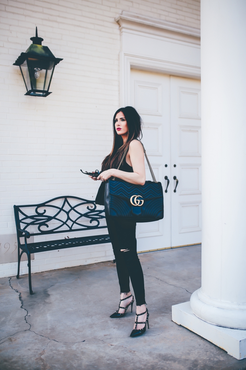 fall fashion 2017, DL1961 instasculpt jeans review, Harvey fairfield peplum top, gucci Marmont Maxi black, black valentino rockstud heels, emily gemma blog, the sweetest thing blog, most flattering black jeans, 