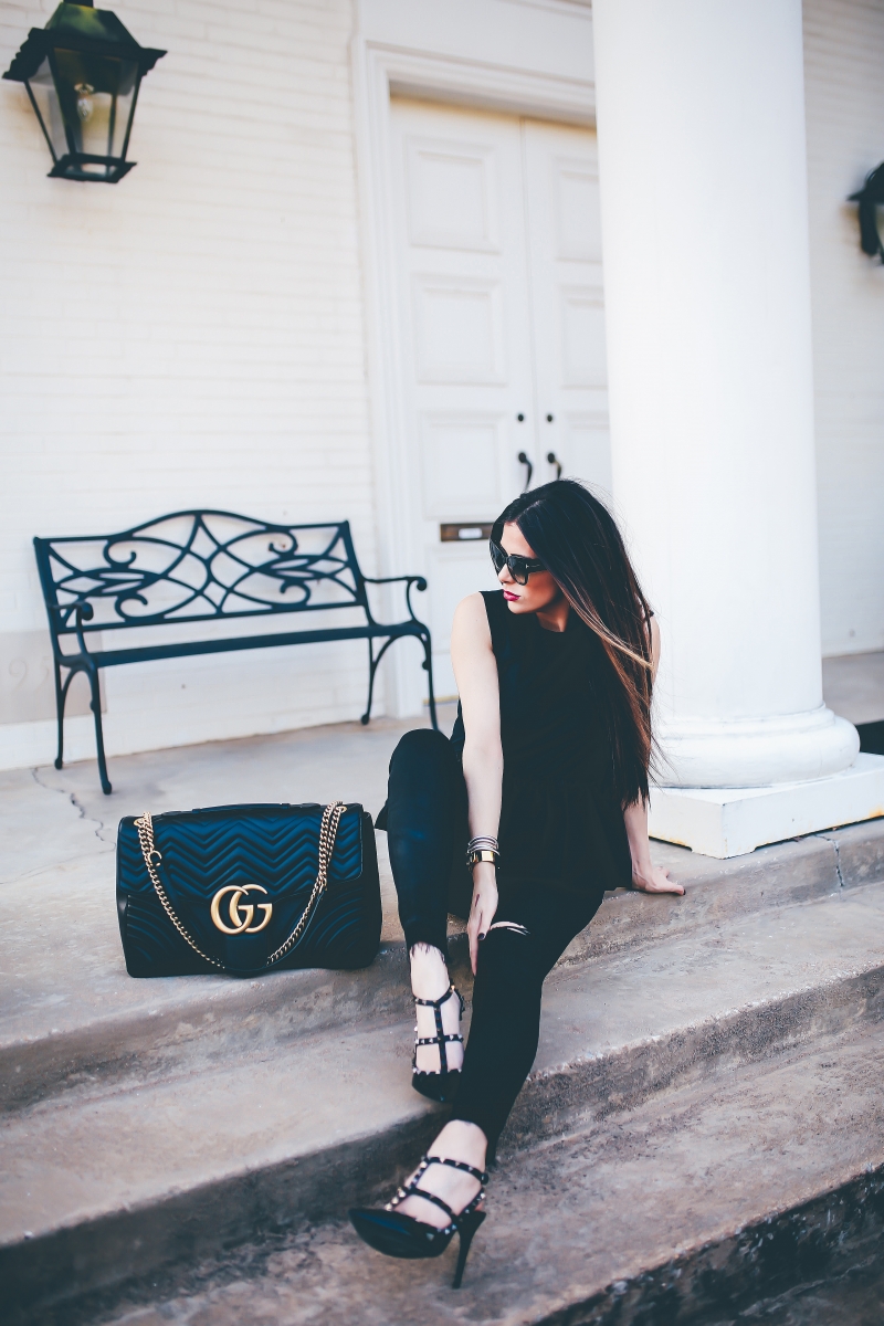 fall fashion 2017, DL1961 instasculpt jeans review, Harvey fairfield peplum top, gucci Marmont Maxi black, black valentino rockstud heels, emily gemma blog, the sweetest thing blog, most flattering black jeans, 