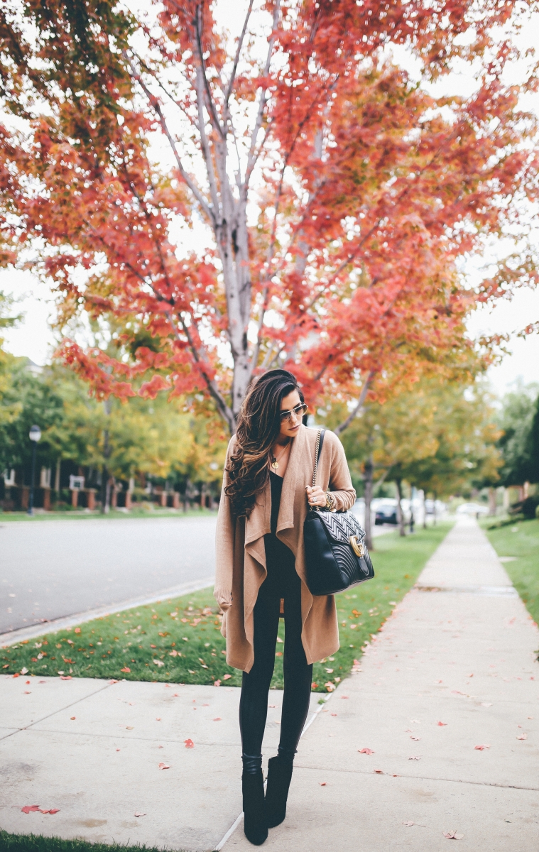 cute fall outfits cardigans, The Sweetest Thing Blog, faux leather leggings spanx review, best faux leather leggings, outfits faux leather leggings, fall outfit tan cardigan, cute fall outfits cardigans, denver travel blogger fashion blogger, the sweetest thing, Gucci Marmont Maxi