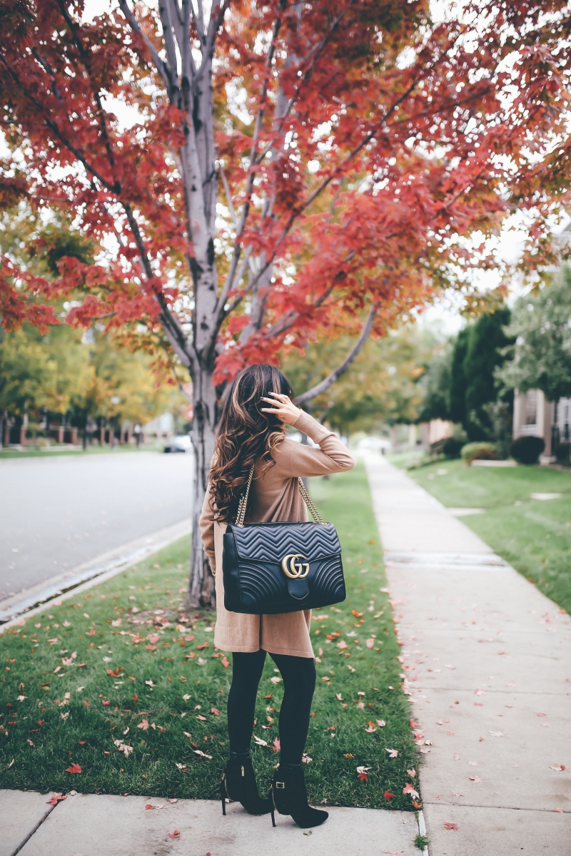 cute fall outfits cardigans, The Sweetest Thing Blog, faux leather leggings spanx review, best faux leather leggings, outfits faux leather leggings, fall outfit tan cardigan, cute fall outfits cardigans, denver travel blogger fashion blogger, the sweetest thing, Gucci Marmont Maxi