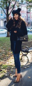 The Sweetest Thing, Emily Gemma, Emily Ann Gemma, Blue Jeans, Animal Print Stilettos, Black Cardigan LV Belt, Chanel Handbag, Fashion Blogger, Winter Trends, Fall Trends, Streetstyle, Casual outfit, long hair. #fashionblogger #falloutfit #fallfavorite