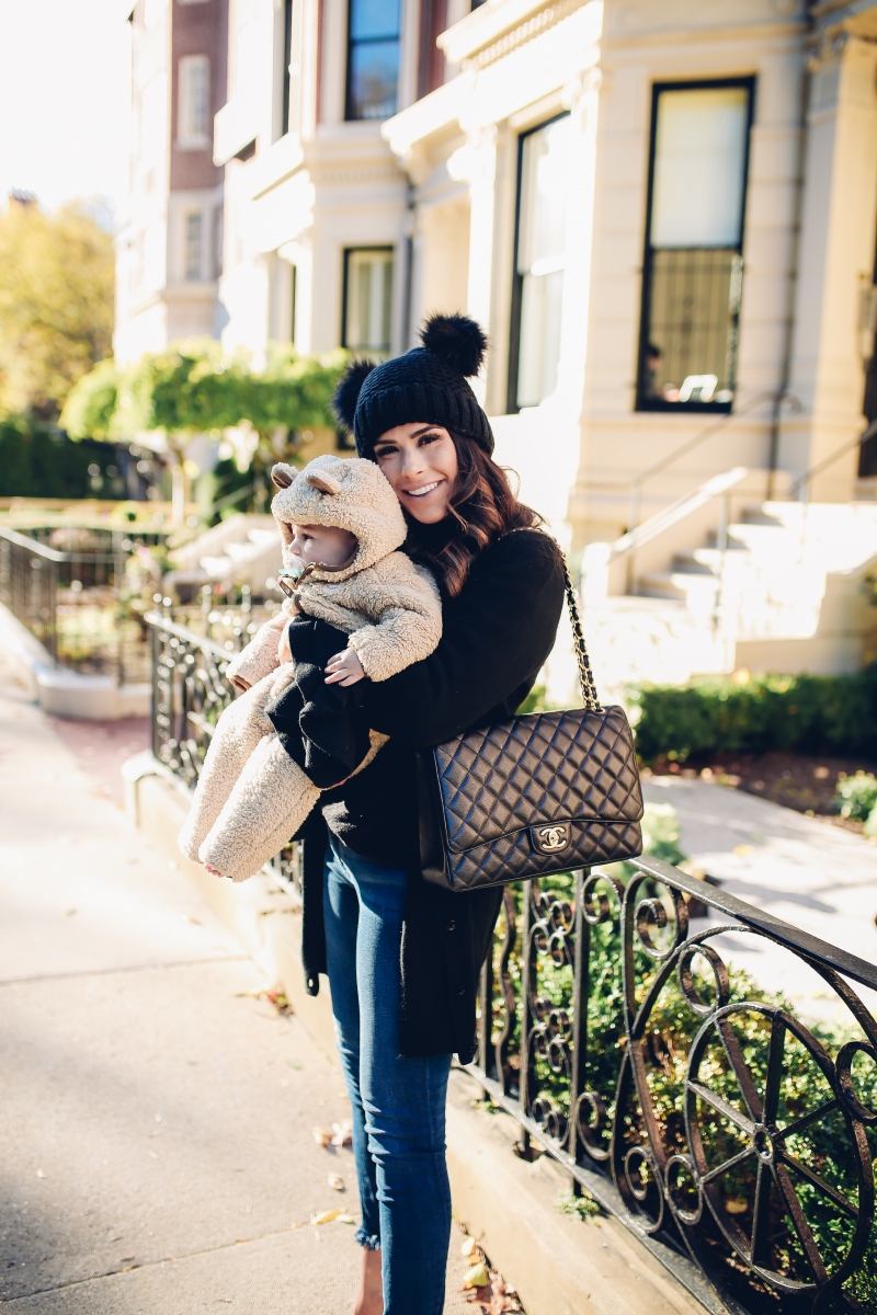 The Sweetest Thing, Emily Gemma, Emily Ann Gemma, Blue Jeans, Animal Print Stilettos, Black Cardigan LV Belt, Chanel Handbag, Fashion Blogger, Winter Trends, Fall Trends, Streetstyle, Casual outfit, long hair. #fashionblogger #falloutfit #fallfavorite