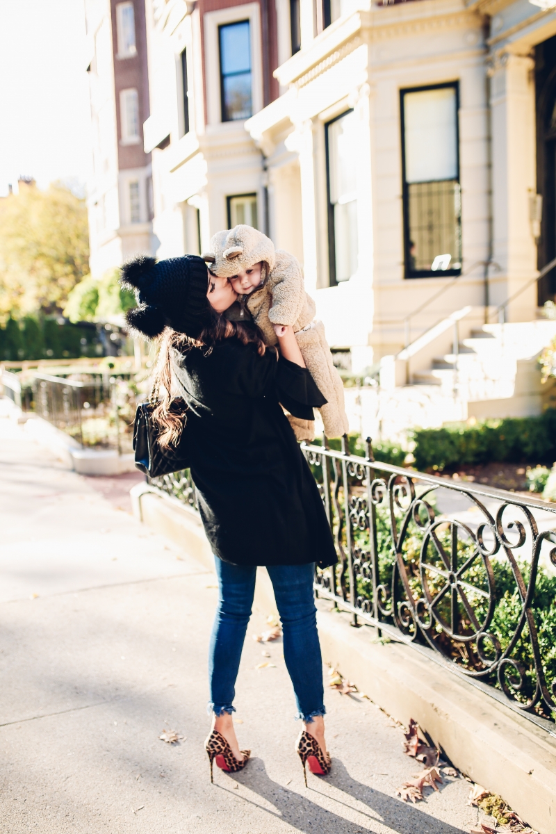 The Sweetest Thing, Emily Gemma, Emily Ann Gemma, Blue Jeans, Animal Print Stilettos, Black Cardigan LV Belt, Chanel Handbag, Fashion Blogger, Winter Trends, Fall Trends, Streetstyle, Casual outfit, long hair. #fashionblogger #falloutfit #fallfavorite