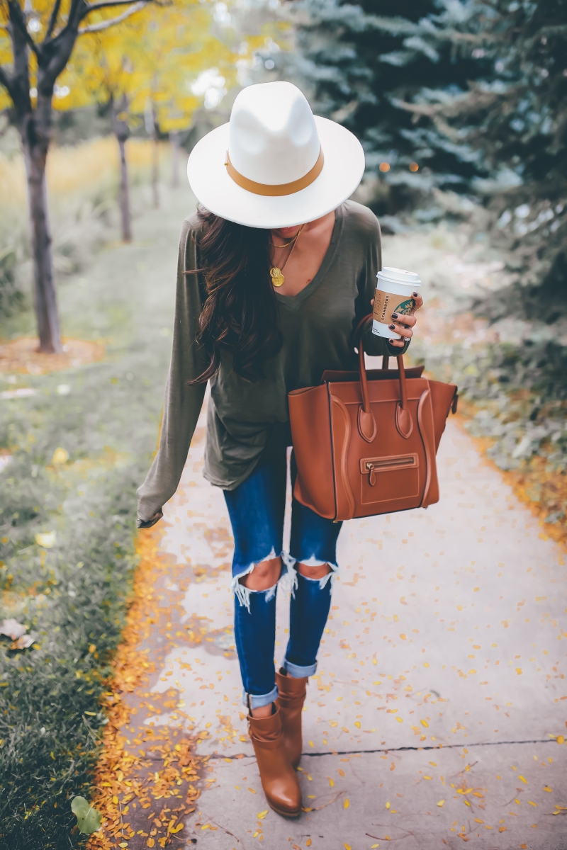  16 Thanksgiving Outfit Ideas featured by top US fashion blogger, Emily Gemma of The Sweetest Thing:cute fall thanksgiving outfitt 2017, cute casual fall pinterest outfit tee shirt and jeans, emily ann gemma, the sweetest thing blog, all black outfit pinterest, easy cute casual womens outfit fall pinterest tumblr thanksgiving, fashion blogger fall outfits pinterest, tan celine mini luggage, levis ripped knee jeans, free people t shirt