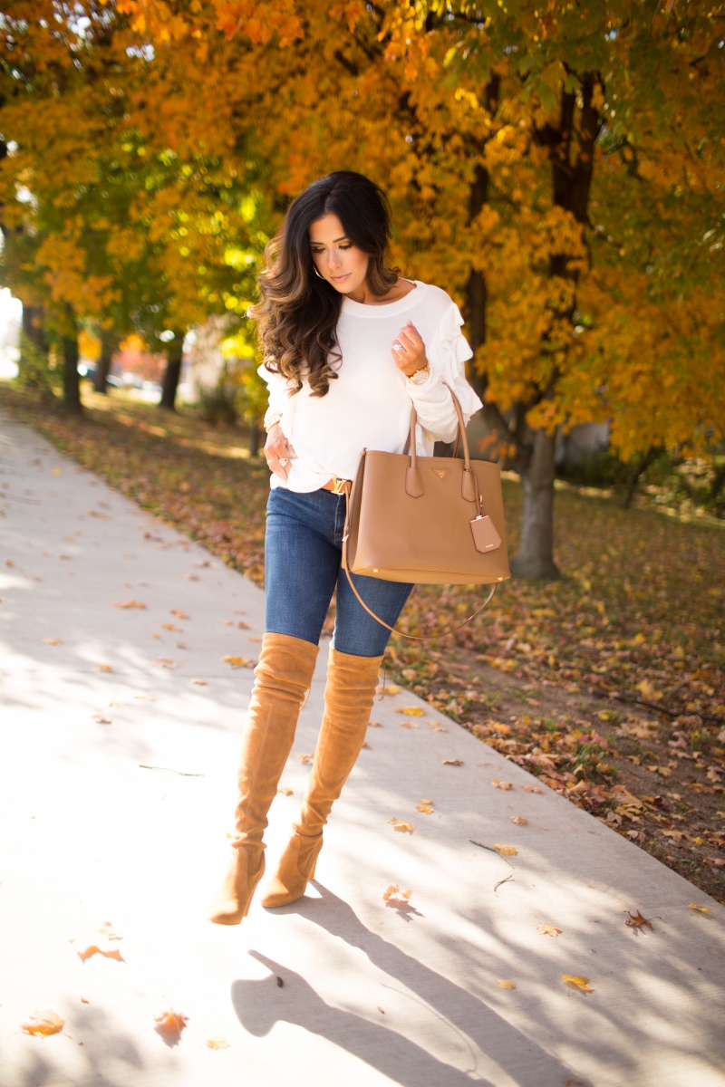 This is easily one of my favorite outfits I’ve worn this fall. First of all, I wear these jeans SO much – they are super flattering (go one size down) and also very comfortable – they feel like PJs! I love it is because it’s a pretty simple look – jeans, OTK boots, & a sweater – but I think the sweater is the statement maker. The Sweetest Thing, Emily Gemma, Emilyanngemma. #fashionblogger #falloutfit #fallfavorite #perfectjeans