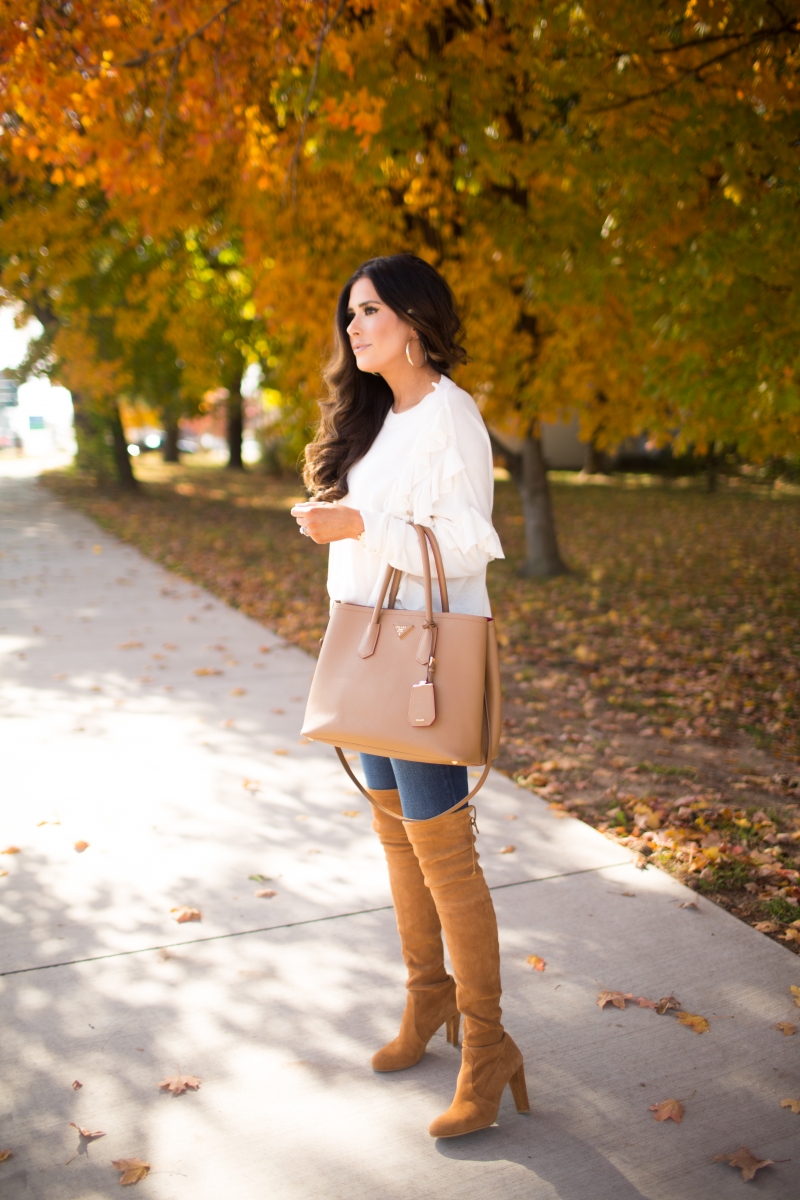 This is easily one of my favorite outfits I’ve worn this fall. First of all, I wear these jeans SO much – they are super flattering (go one size down) and also very comfortable – they feel like PJs! I love it is because it’s a pretty simple look – jeans, OTK boots, & a sweater – but I think the sweater is the statement maker. The Sweetest Thing, Emily Gemma, Emilyanngemma. #fashionblogger #falloutfit #fallfavorite #perfectjeans