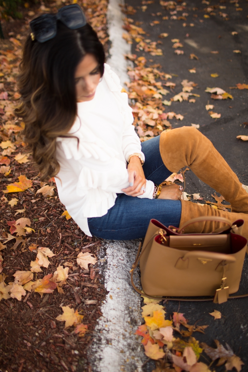 This is easily one of my favorite outfits I’ve worn this fall. First of all, I wear these jeans SO much – they are super flattering (go one size down) and also very comfortable – they feel like PJs! I love it is because it’s a pretty simple look – jeans, OTK boots, & a sweater – but I think the sweater is the statement maker. The Sweetest Thing, Emily Gemma, Emilyanngemma. #fashionblogger #falloutfit #fallfavorite #perfectjeans