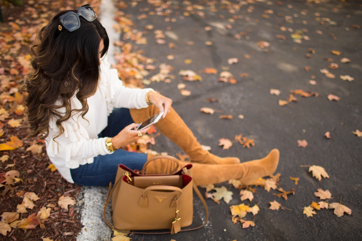 This is easily one of my favorite outfits I’ve worn this fall. First of all, I wear these jeans SO much – they are super flattering (go one size down) and also very comfortable – they feel like PJs! I love it is because it’s a pretty simple look – jeans, OTK boots, & a sweater – but I think the sweater is the statement maker. The Sweetest Thing, Emily Gemma, Emilyanngemma. #fashionblogger #falloutfit #fallfavorite #perfectjeans