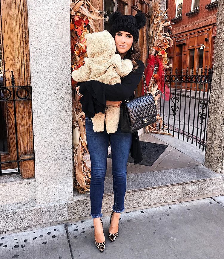 cute baby boy bear outfits, leopard christian louboutin outfit, fall fashion mommy and baby outfit, black classic chanel maxi, asos beanie black, emily ann gemma