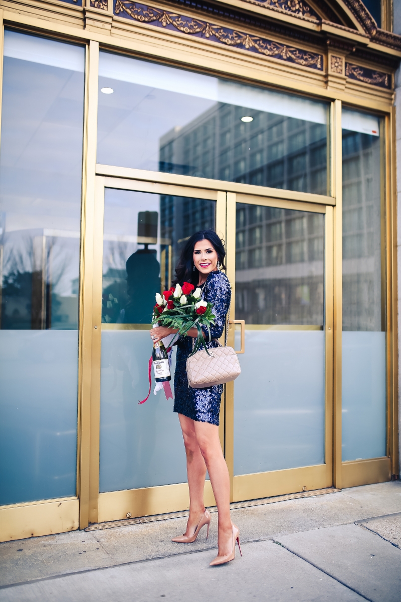 navy sequin dress, new years ever sequin dress, chanel bowling bag nude, emily ann gemma, the sweetest thing, pinterest sequin NYE outfit-3