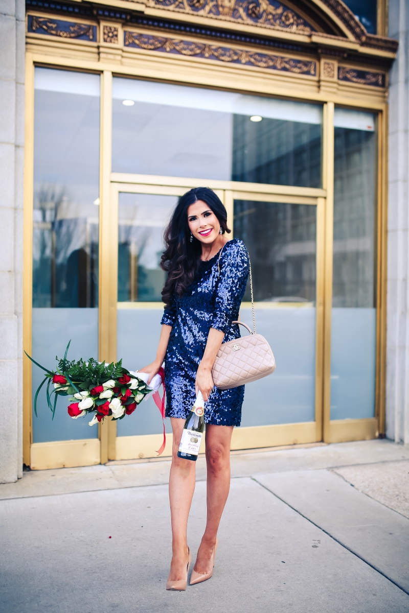 navy sequin dress, new years ever sequin dress, chanel bowling bag nude, emily ann gemma, the sweetest thing, pinterest sequin NYE outfit-3