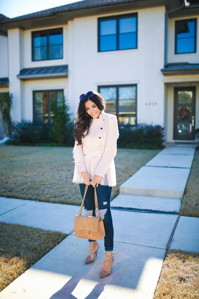 willow and clay blazer tulle gold button, Frame ripped high waisted denim, emily ann gemma, the sweetest thing blog-6