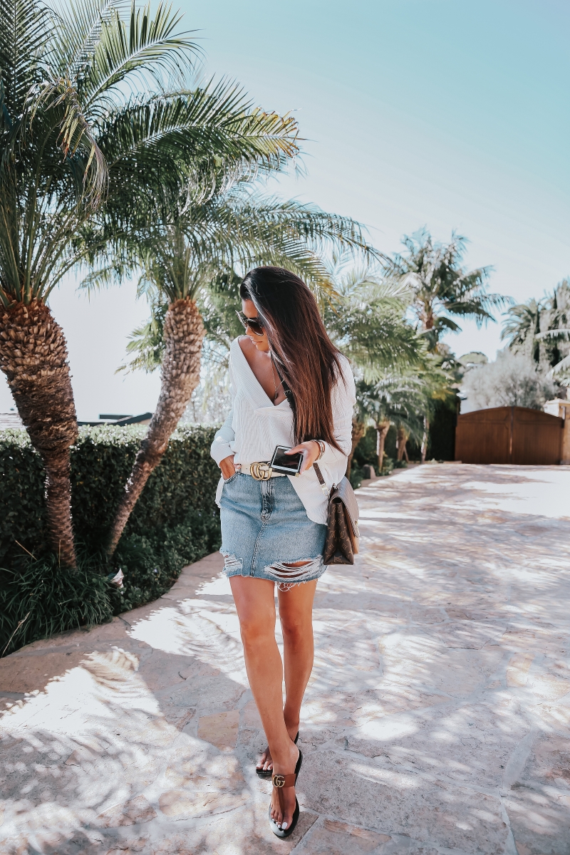 Ripped Denim Mini Skirt Outfit