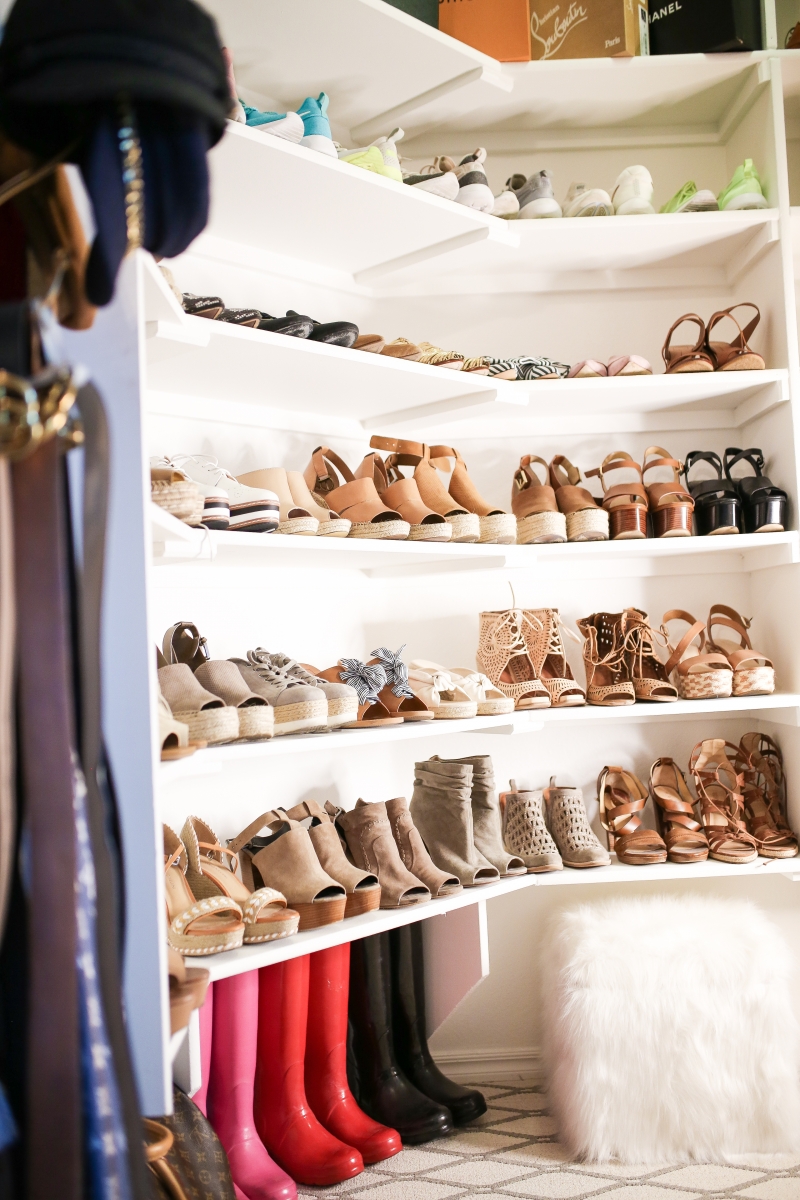 Cute Spring Shoes by popular US fashion blog, The Sweetest Thing: image of a closet full of flats, wedge sandals, rain boots, and sneakers. 