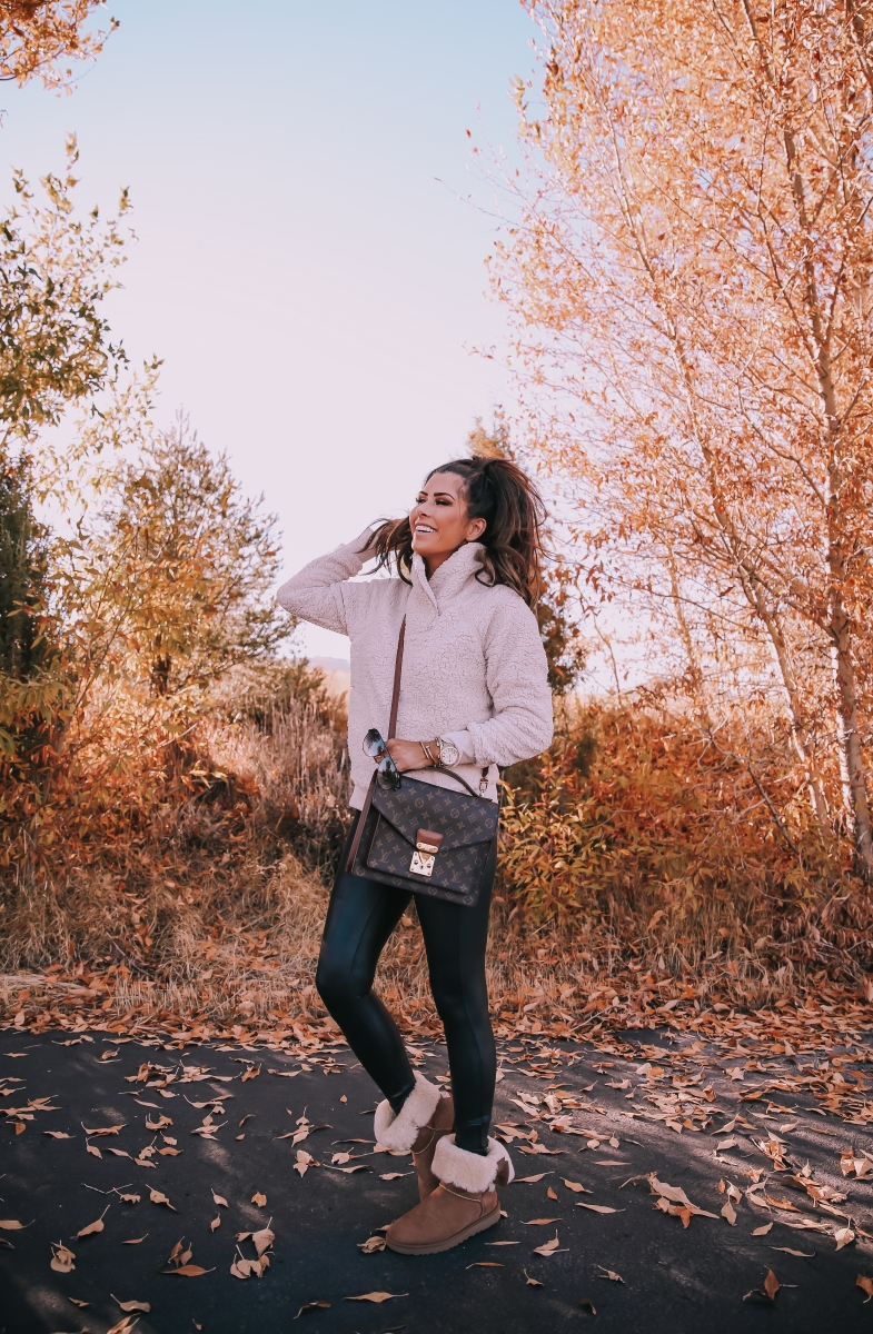 zella sherpa pullover, spanx faux leather leggings review, ugg boots daelynn review, emily ann gemma, park city fashion outfit fall, fall outfit idea pinterest 2018-3