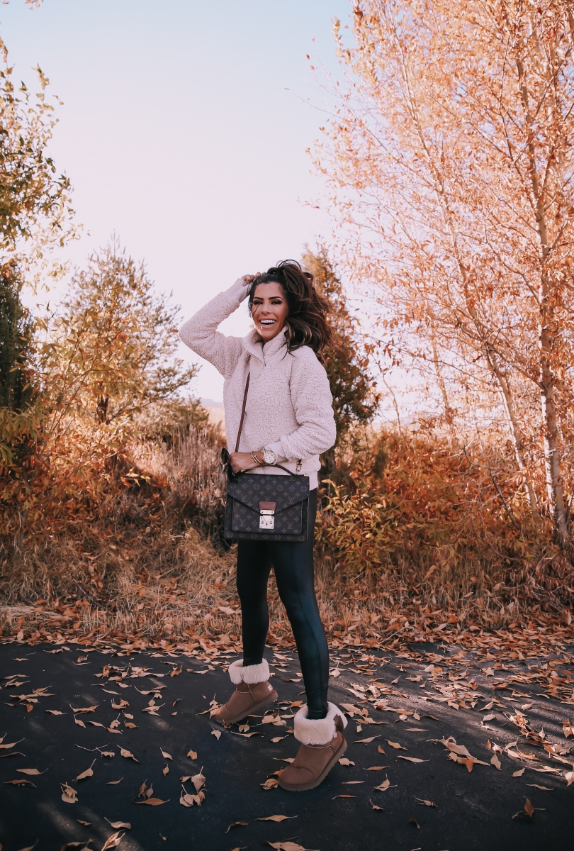 zella sherpa pullover, spanx faux leather leggings review, ugg boots daelynn review, emily ann gemma, park city fashion outfit fall, fall outfit idea pinterest 2018-3