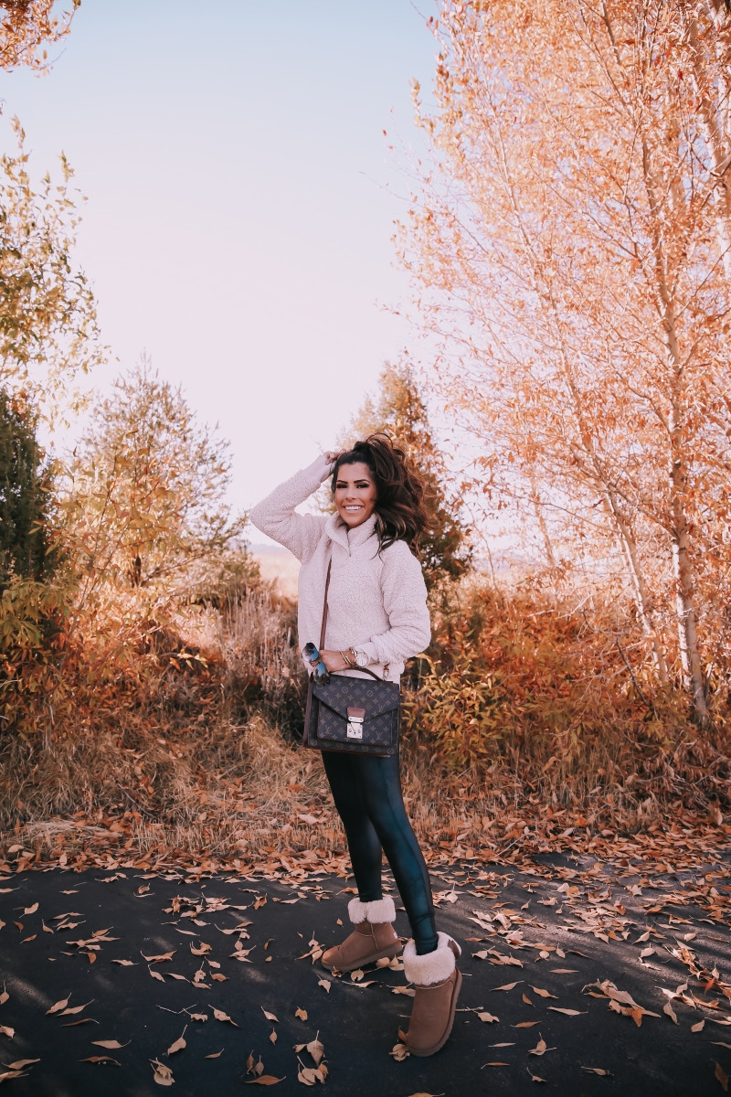 zella sherpa pullover, spanx faux leather leggings review, ugg boots daelynn review, emily ann gemma, park city fashion outfit fall, fall outfit idea pinterest 2018-3