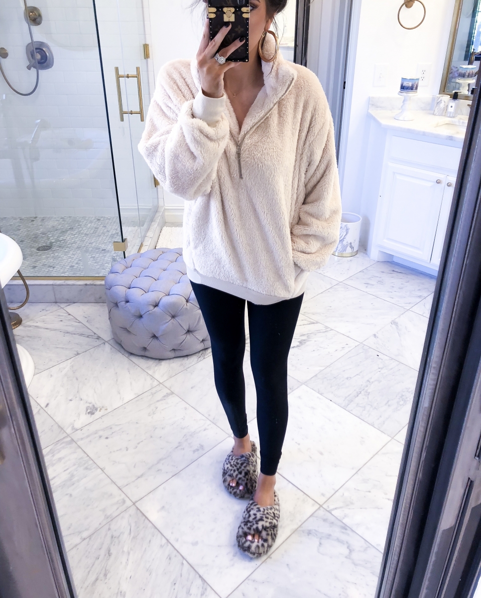 express fuzzy sherpa pullover, black friday sales 2018, emily ann gemma, BP leopard house slippers nordstrom