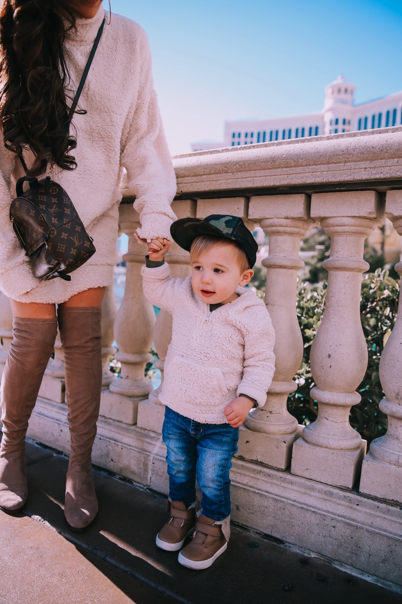 baby boy fashion fall winter pinterest 2019, baby boy toddler fashion, freshly picked booties toddler boy, sherpa dress missguided, dress with over the knee boots outfit pinterest, las vegas fashion blogger, travel blogger, emily ann gemma, toddler boy fashion fall winter pinterest 2019, taupe over the knee boots, winter fashion 2019 pinterest womens dress