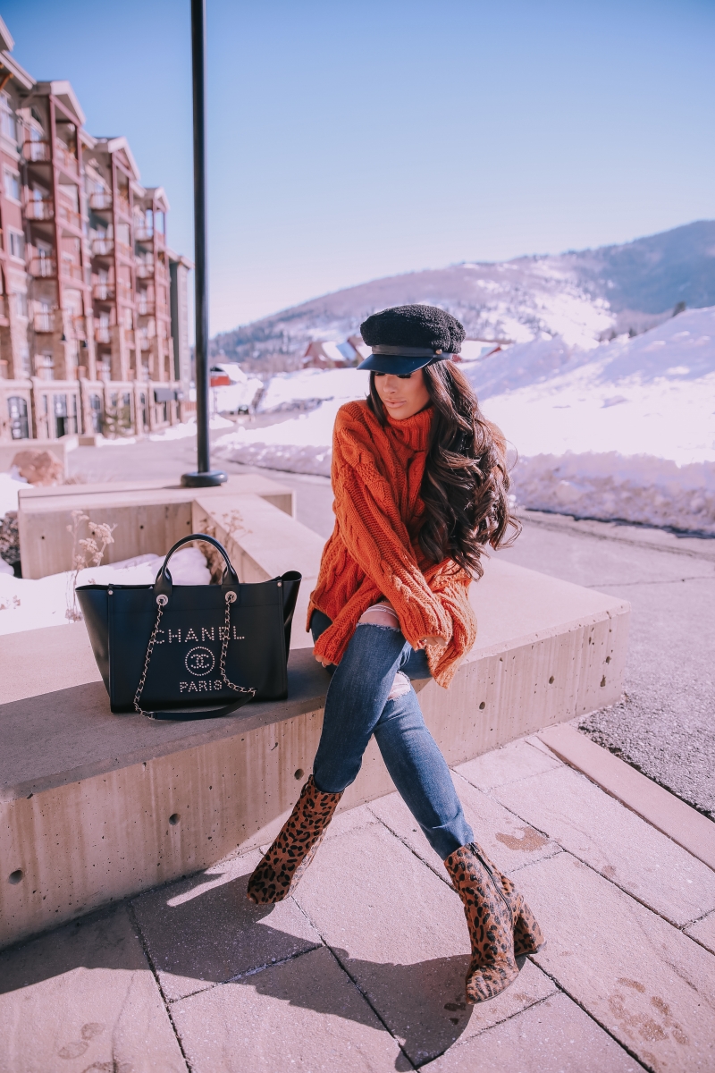 Bright Orange Sweater In Snowy Park City | The Sweetest Thing