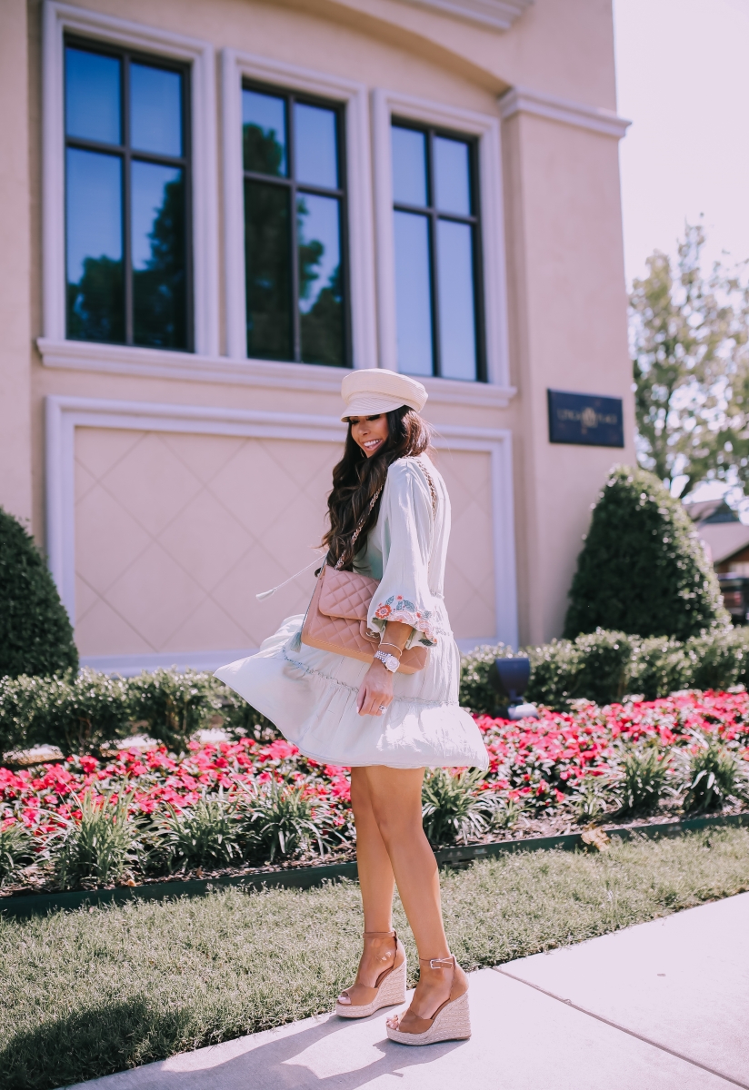 pinterest spring fashion 2019, free people dess embroidered, straw cadet cap, emily ann gemma blog, chanel classic jumbo beige, spring fashion 2019 bloggers-2