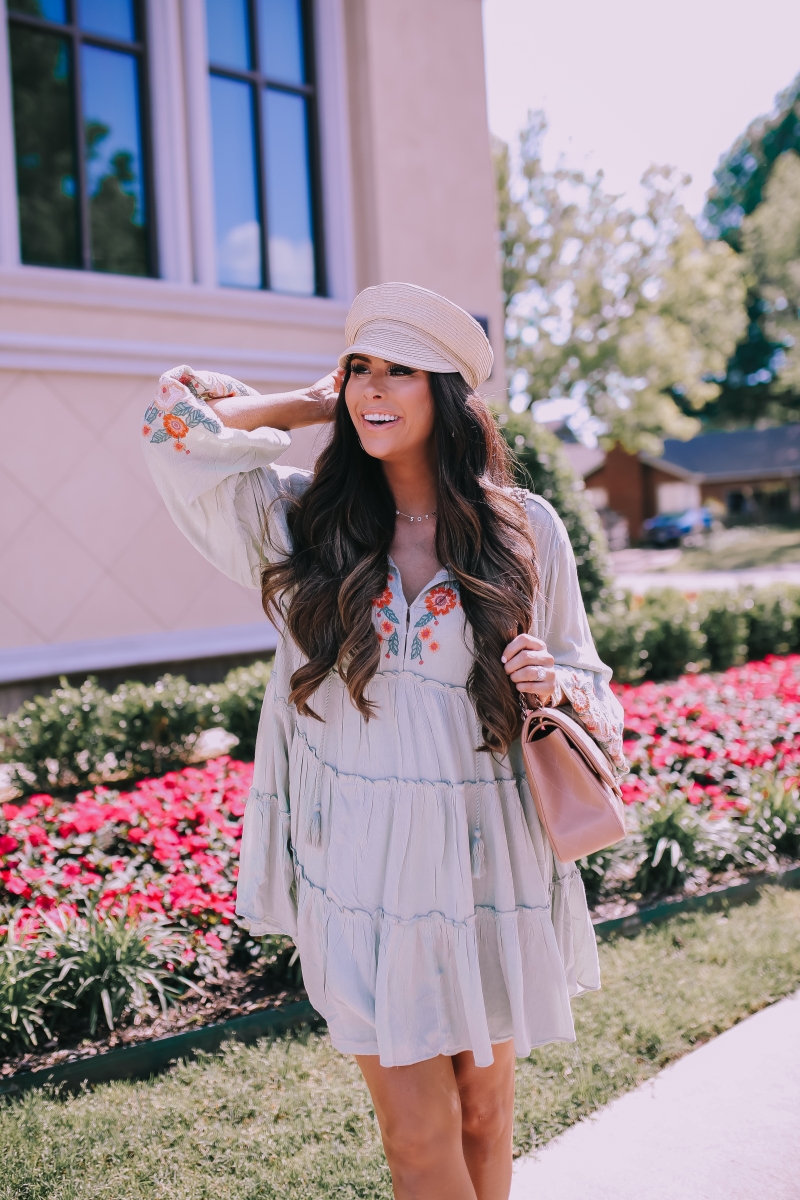 pinterest spring fashion 2019, free people dess embroidered, straw cadet cap, emily ann gemma blog, chanel classic jumbo beige, spring fashion 2019 bloggers-2