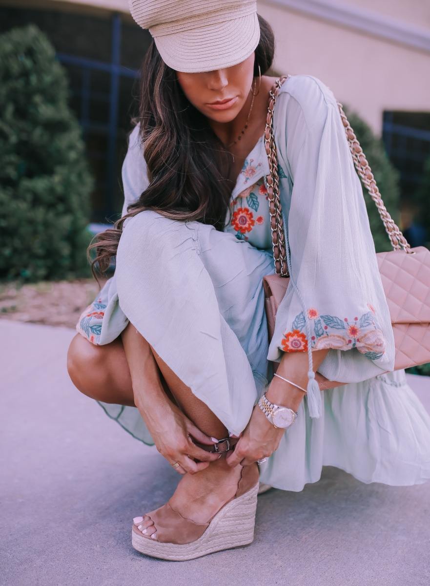 pinterest spring fashion 2019, free people dess embroidered, straw cadet cap, emily ann gemma blog, chanel classic jumbo beige, spring fashion 2019 bloggers-2