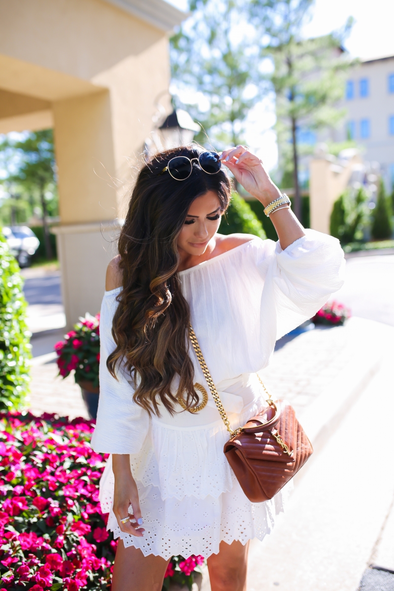 emily ann gemma, the sweetest thing blog, white eyelet ruffle skirt, summer outfit pinterest 2019 fashion, gucci sandals, YSL tan gold college-9