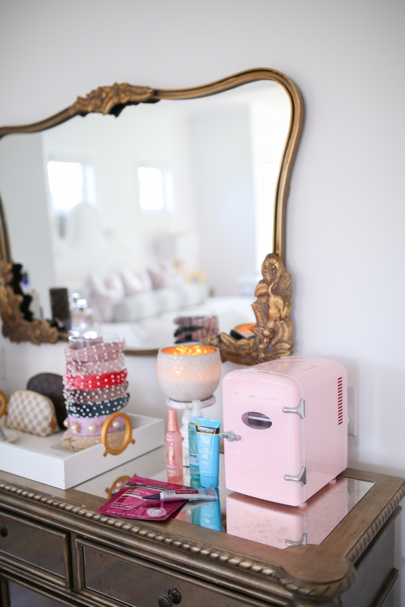 skincare fridge, mini fridge skincare, frigidaire pink mini fridge, emily ann gemma, walmart beauty, beauty blogger-5