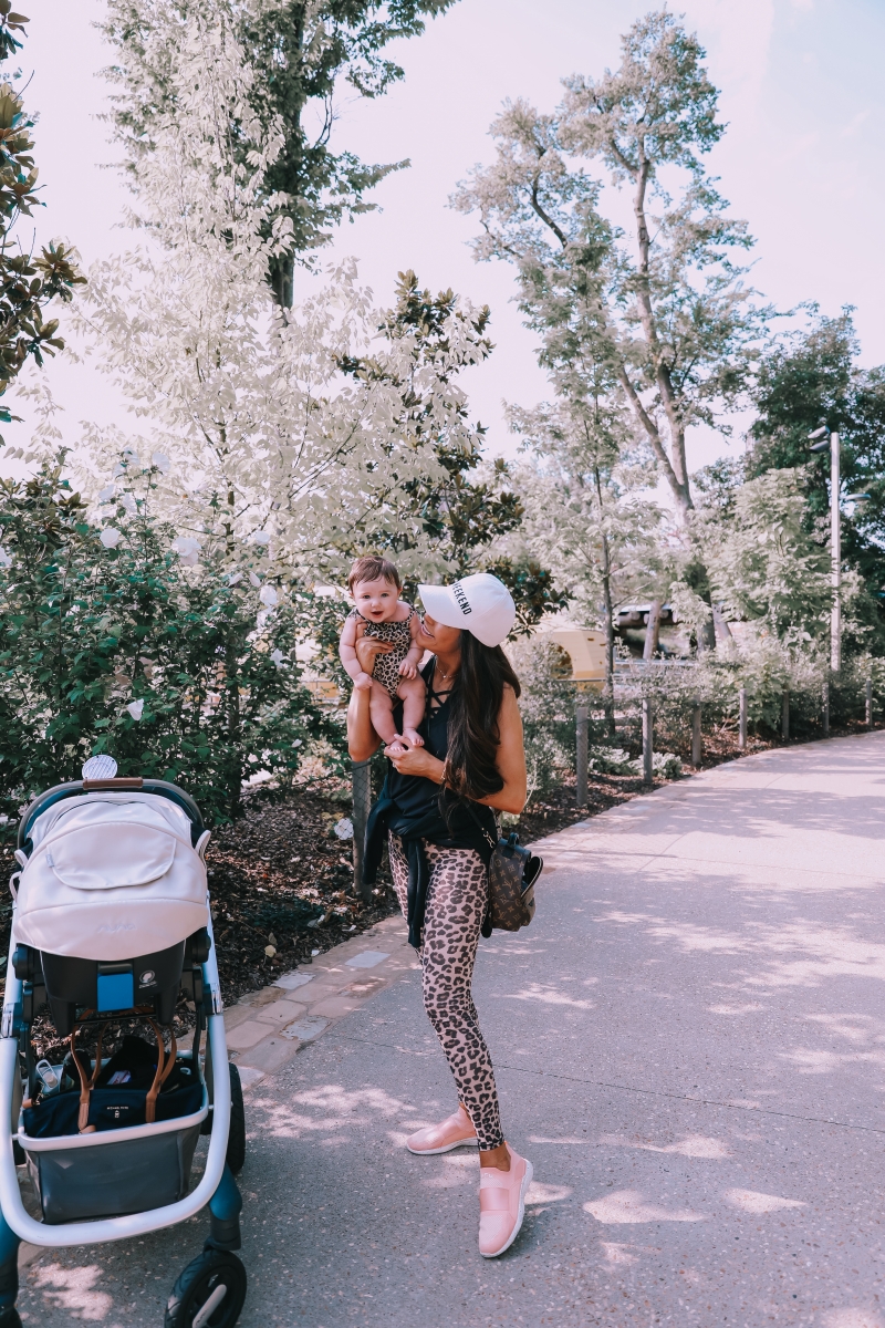 the gathering place tulsa, emily gemma blog, the sweetest thing blog, Nuna baby stroller, Leopard leggings, good american leopard leggings, APL shoe review-2
