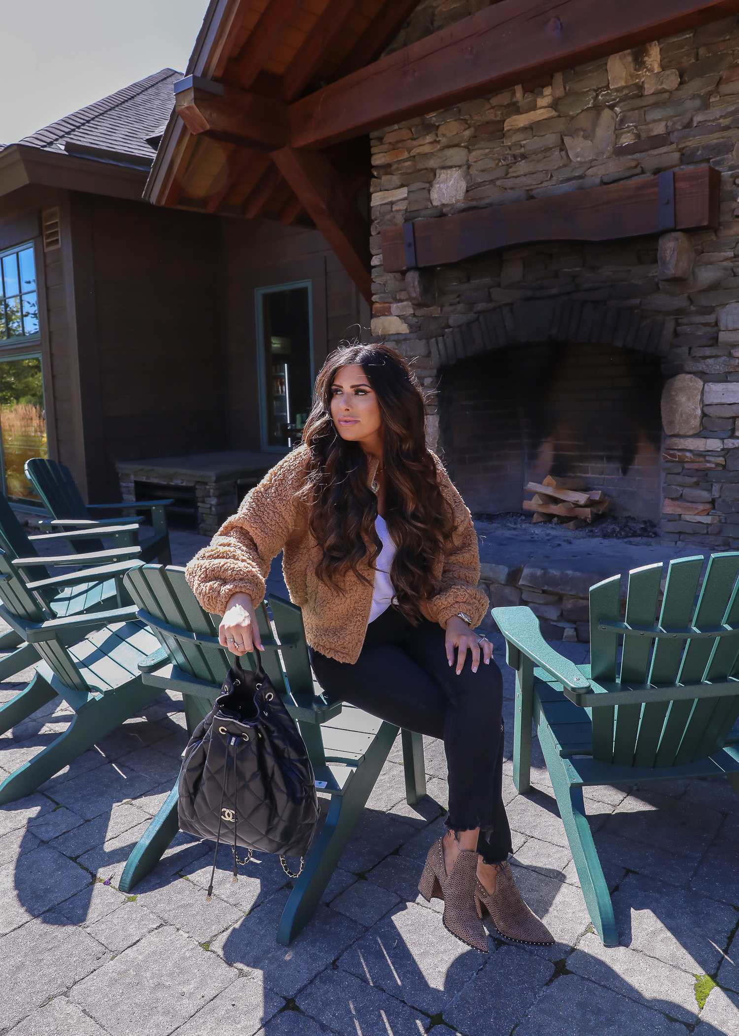 fall fashion outfits pinterest 2019, leopard booties, chanel black backpack fall 2019, stowe vermont fashion blogger, emily gemma, express sherpa jacket camel-2