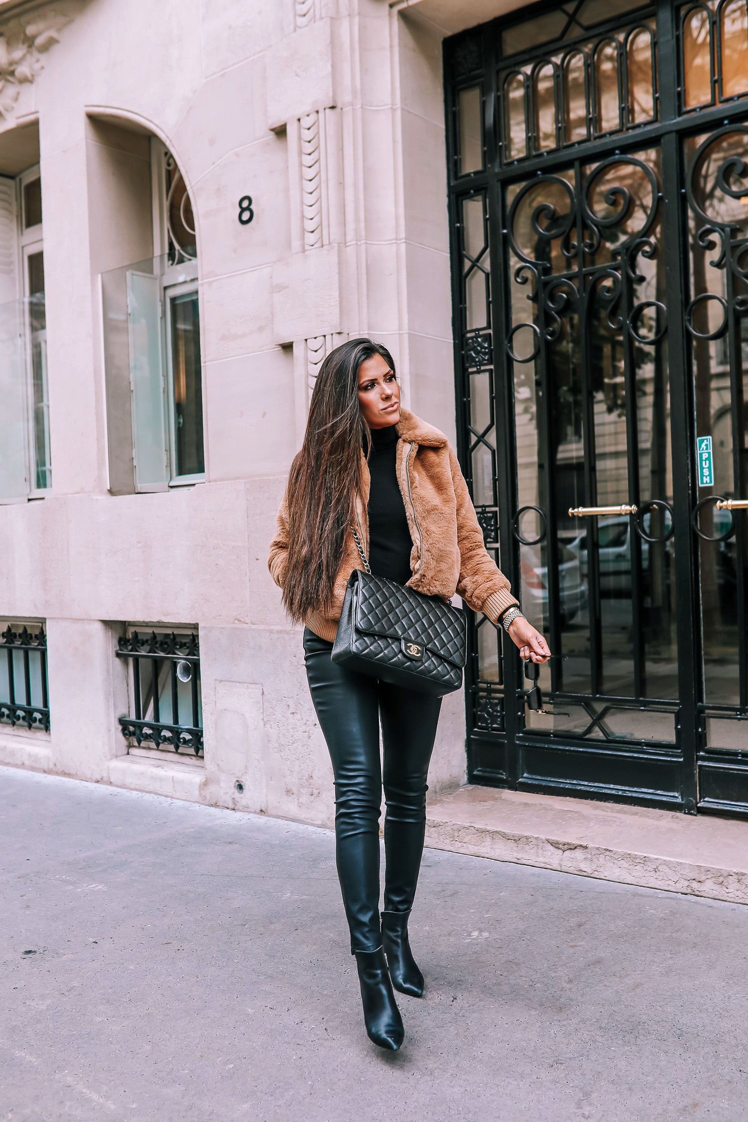 paris fall fashion 2019, fall fashion 2019, banana republic fall outfits 2019, paris outfit ideas fall and winter, what to wear in paris in october november, emily ann gemma-2 | paris fall fashion 2019, fall fashion 2019, banana republic fall outfits 2019, paris outfit ideas fall and winter, what to wear in paris in october november, emily ann gemma-2 | Do You Like Neon Or Neutrals?! Two Everyday Fall Outfits by popular Oklahoma fashion blog, The Sweetest Thing: image of a woman outside in Paris and wearing a Banana Republic Faux Fur Bomber, Banana Republic Merino-Blend Funnel-Neck Sweater, and Banana Republic High-Rise Skinny Coated Jean.