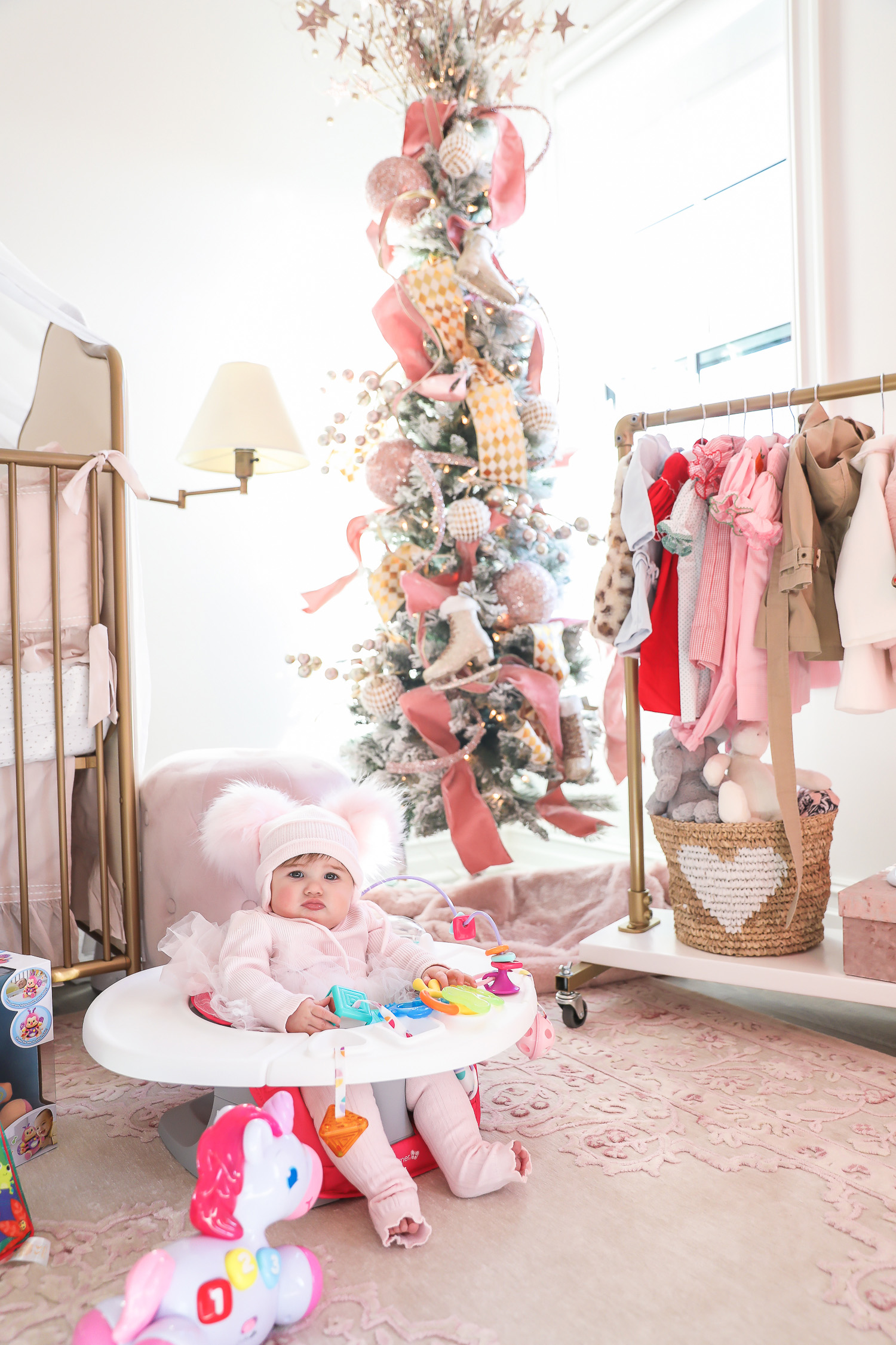 Affordable baby gifs featured by top US life and style blogger, Emily Gemma of The Sweetest Thing. baby girl nursery christmas time pinterest, christmas tree baby girl pink, emily gemma, tree, Christmas tree inspiration 2019, best baby gifts 6 month old christmas28