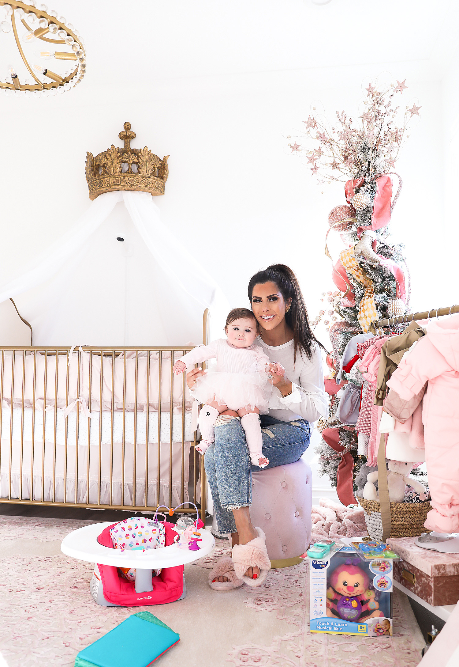 Affordable baby gifs featured by top US life and style blogger, Emily Gemma of The Sweetest Thing. baby girl nursery christmas time pinterest, christmas tree baby girl pink, emily gemma, tree, Christmas tree inspiration 2019, best baby gifts 6 month old christmas28