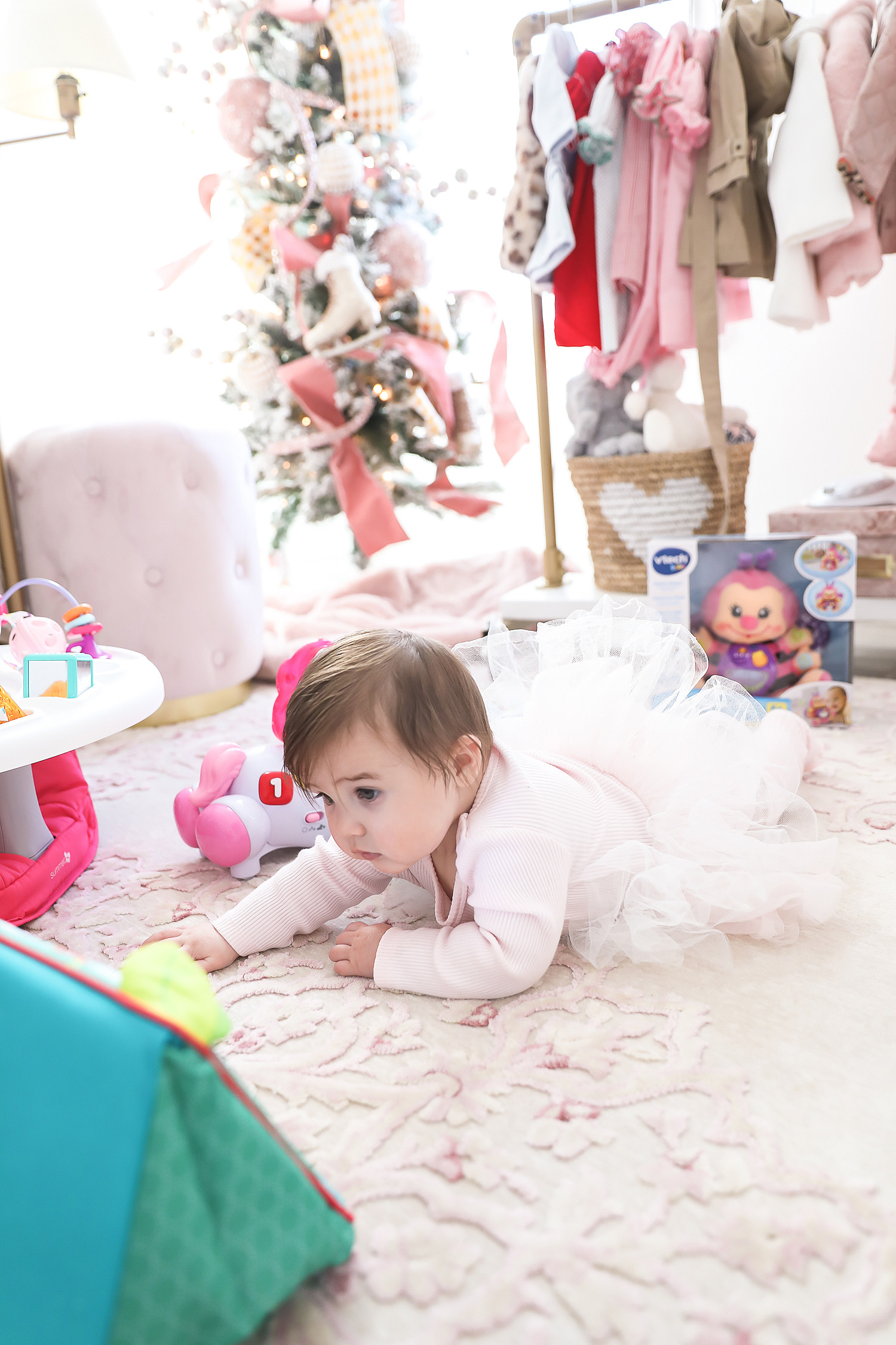 Affordable baby gifs featured by top US life and style blogger, Emily Gemma of The Sweetest Thing. baby girl nursery christmas time pinterest, christmas tree baby girl pink, emily gemma, tree, Christmas tree inspiration 2019, best baby gifts 6 month old christmas28
