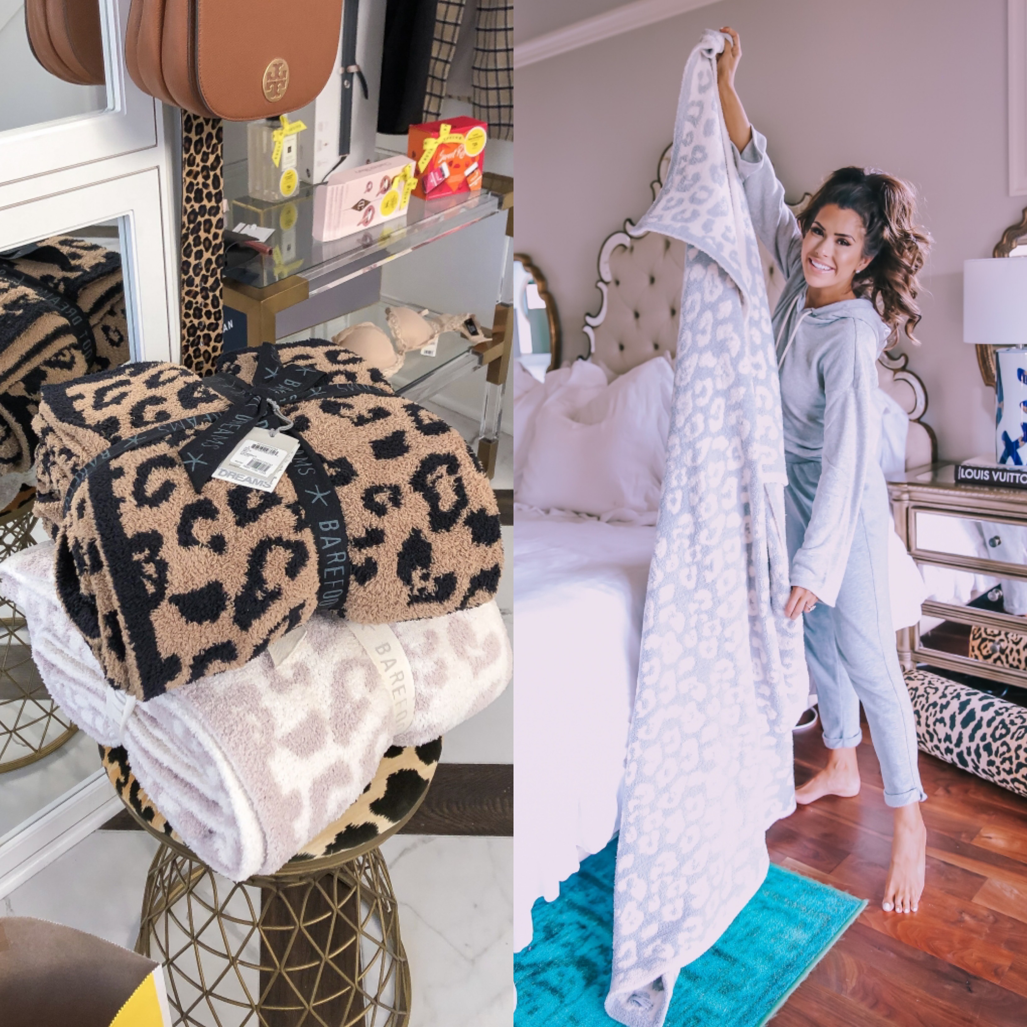 barefoot dreams blanket review on sale, black friday sales 2019, emily gemma | Mega Black Friday Sales and Deals Guide!! by popular Oklahoma life and style blog, The Sweetest Thing: collage image of Nordstrom leopard print blankets.