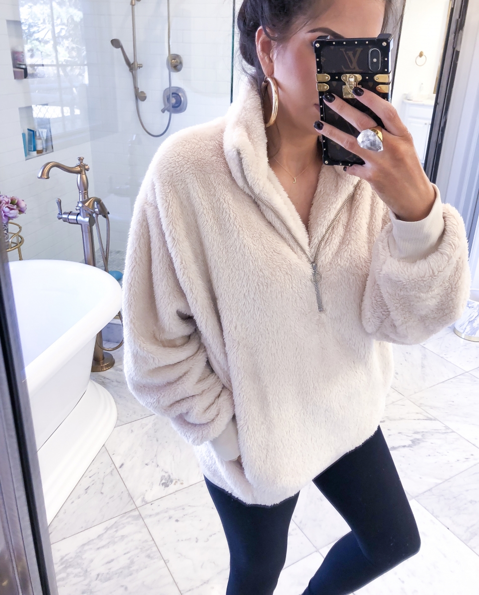 Most Popular Outfits On Sale That I've Worn - All 50% Off! by popular Oklahoma fashion blog, The Sweetest Thing: image of a woman wearing an Oversized Velour Quarter Zip.