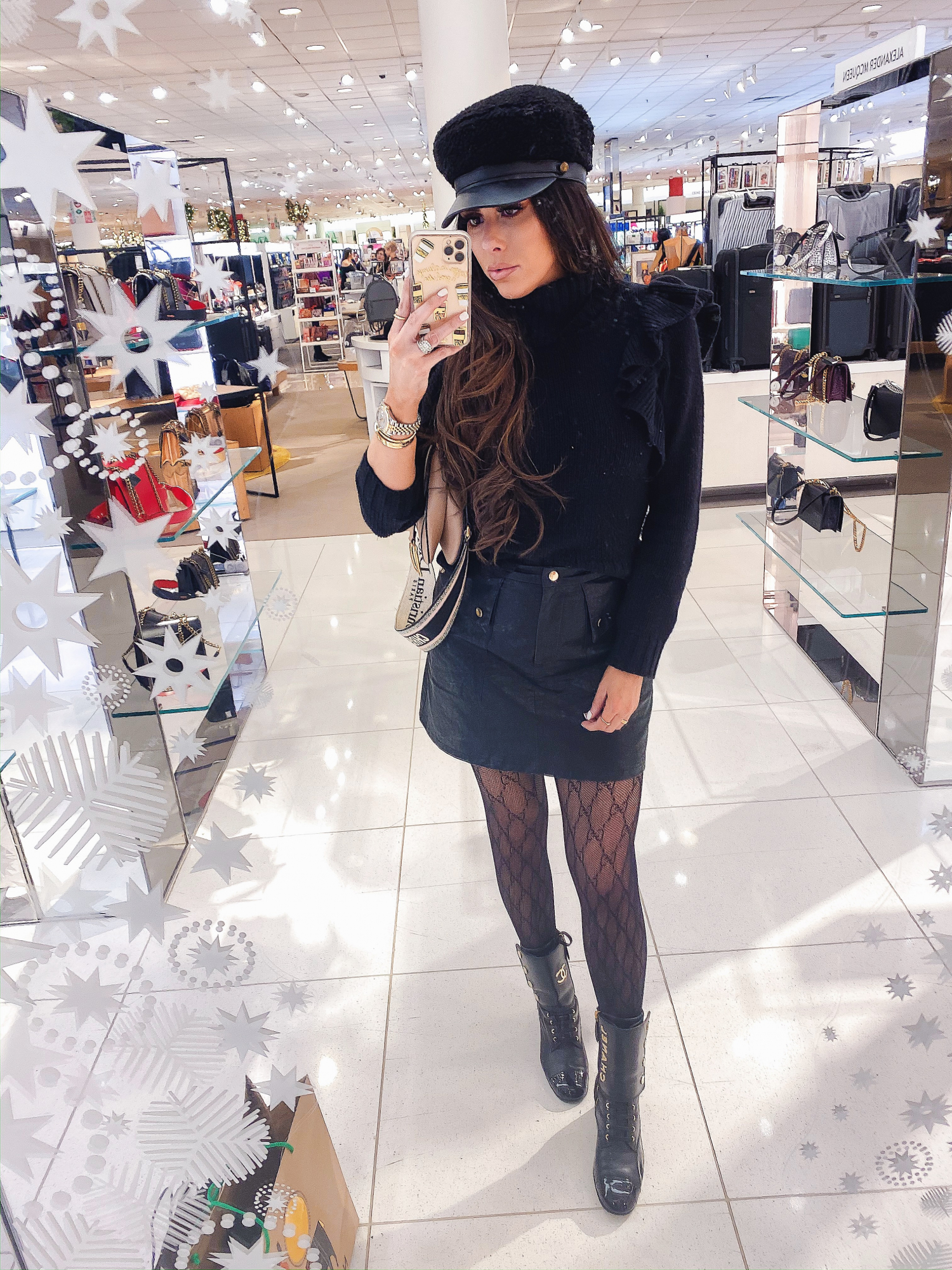 gucci tights outfit idea, emily gemma | A YEAR IN REVIEW : MASSIVE 2019 INSTAGRAM RECAP by popular Oklahoma life and style blog, The Sweetest Thing: image of a woman in a department store and wearing a black Zara skirt. 