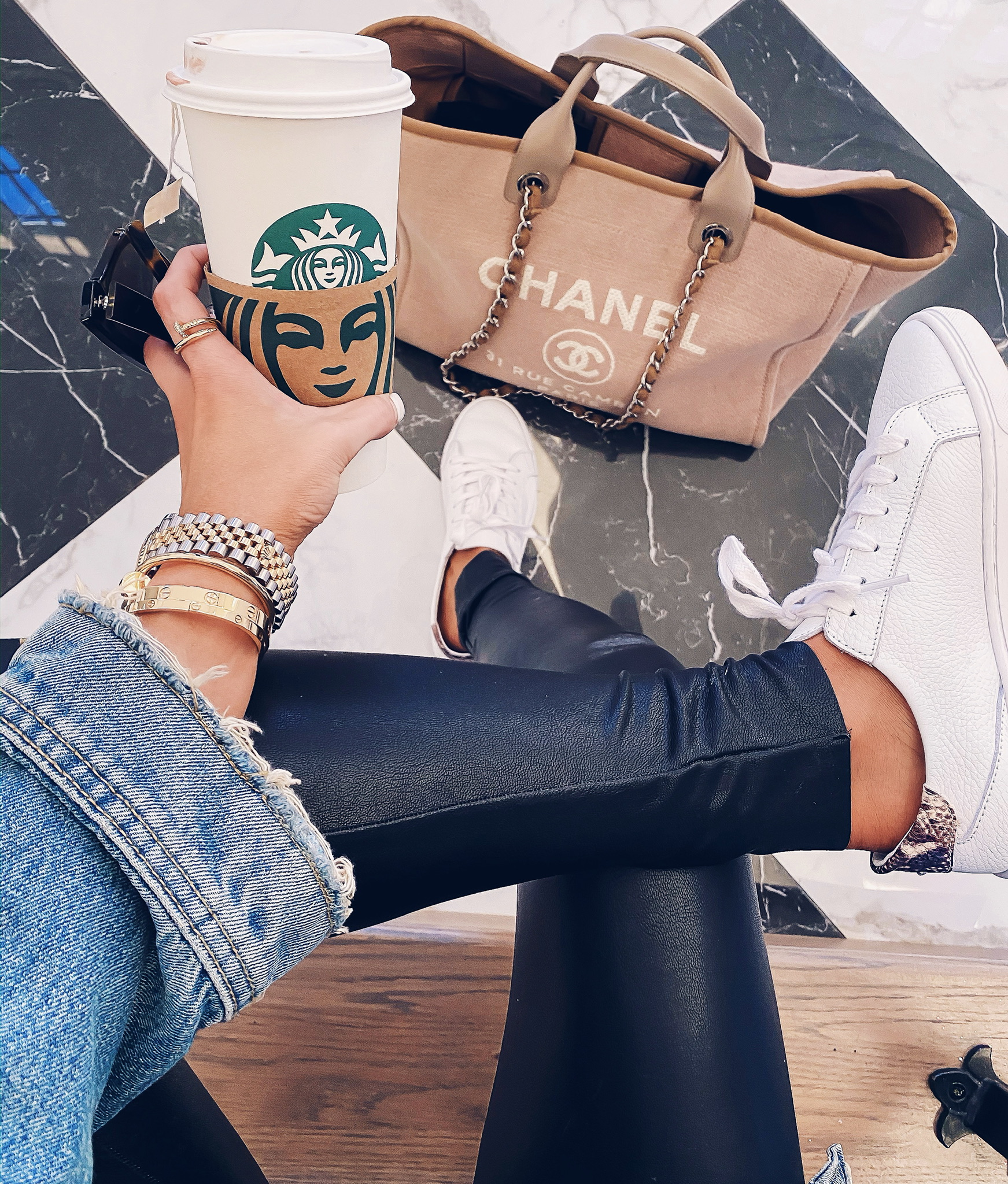 Instagram Recap by popular US fashion blog, The Sweetest Thing: image of a woman wearing a Rolex watch, Steve Madden GLOVE NATURAL SNAKE, Nordstrom Faux Leather Control Ankle Leggings COMMANDO, and Nordstrom 55mm Cat Eye Sunglasses GUCCI.