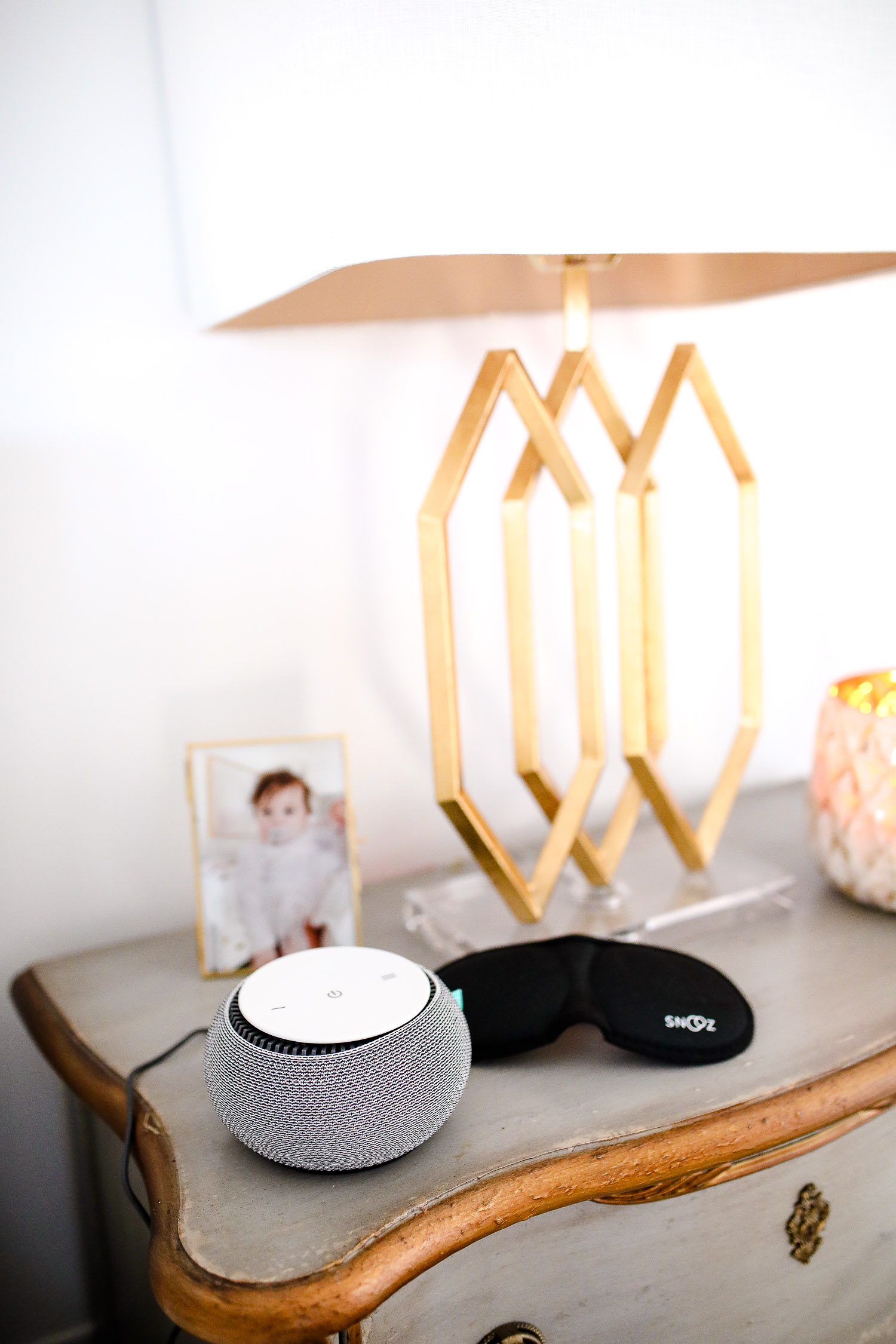 verishop, verishop review, pinterest master bedroom inspo, emily gemma, hooker furniture nightstands-2 | Cozy Essentials by popular US fashion blog, The Sweetest Thing: image of a night stand with a Verishop Snooz sleep mask and a Verishop Snooz Snooz SNOOZ White Noise Sound Machine.