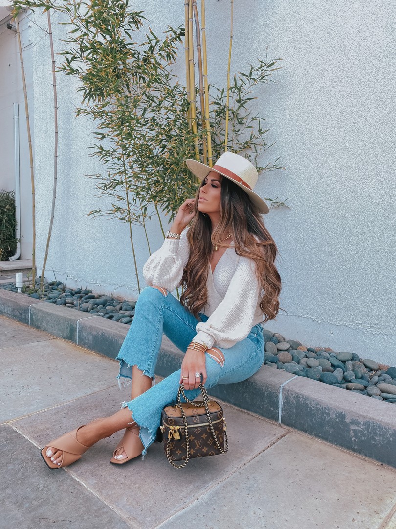 Instagram Recap by popular US lifestyle blog, The Sweetest Thing: image of Emily Gemma wearing a Cartier bracelet, Rolex watch, Fendi ring, Rag and Bone Wide Brim Panama Hat, Nordstrom The Insider Ripped Chew Hem Crop Bootcut Jeans MOTHER, ASTR the Label Denali Sweater , and Nordstrom Skyla Slide Sandal TOPSHOP.